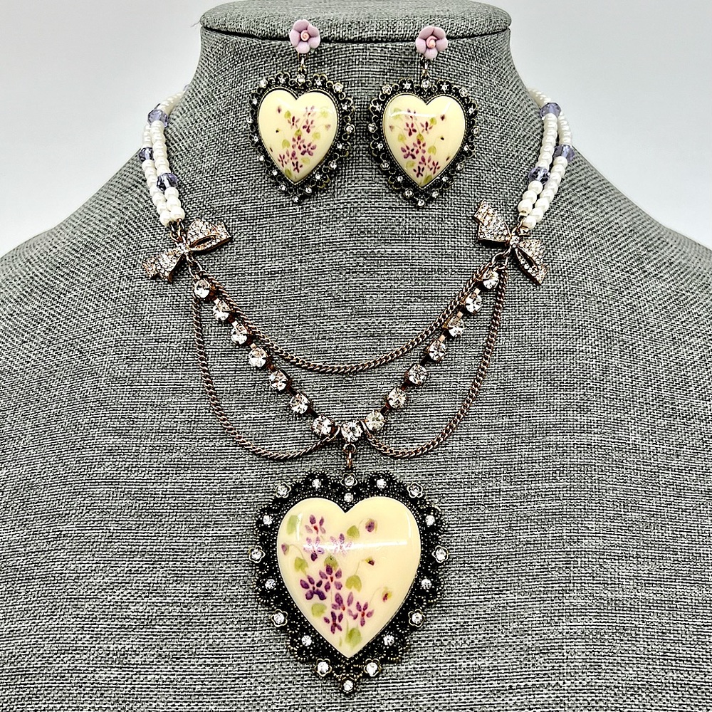 Betsey Johnson ‘Vintage Bows’ Heart Jewelry Set RARE!